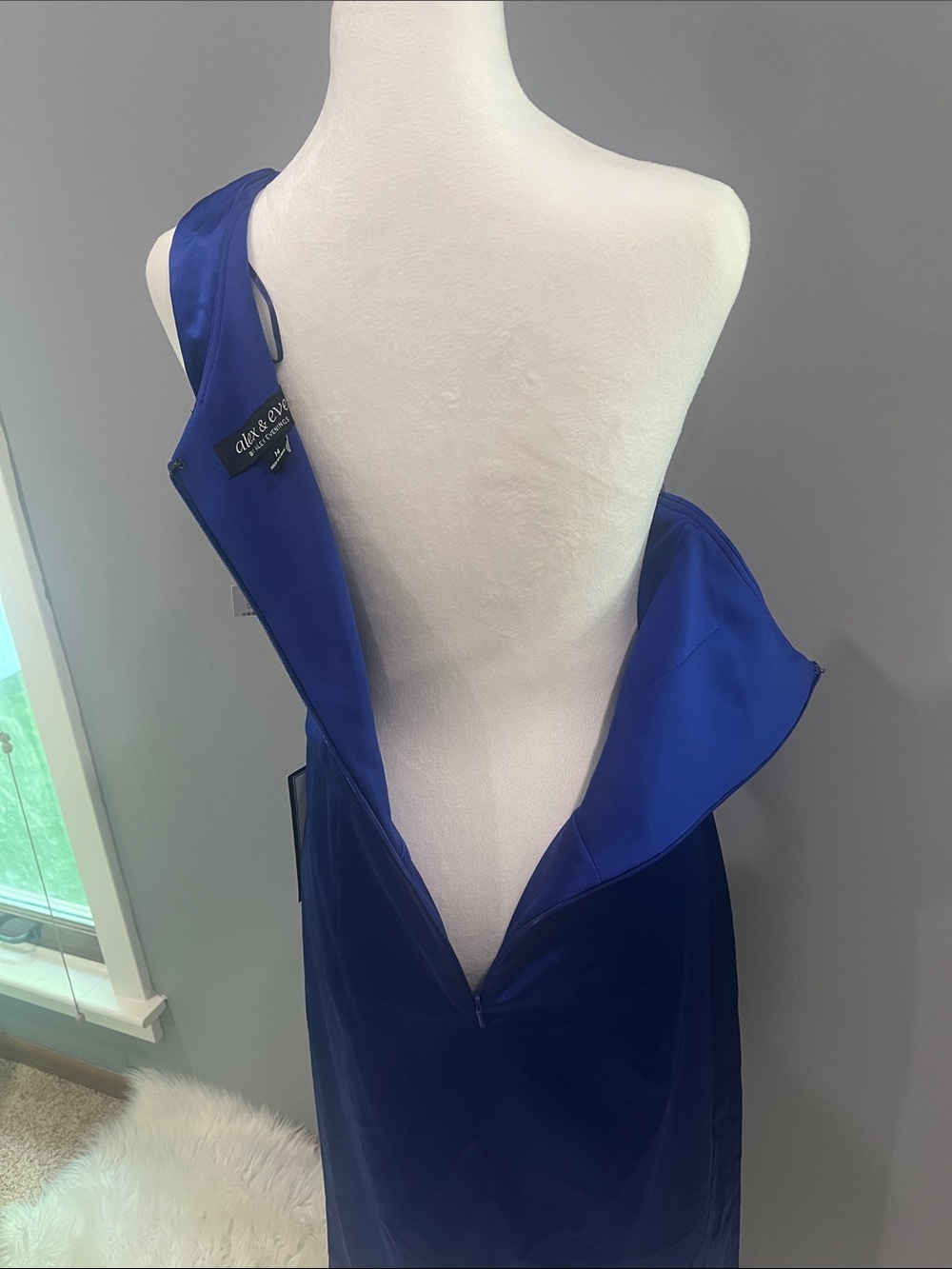 Alex and Ani Cobalt Blue One-Shoulder Satin Cocktail Dress - Picture 10 of 10